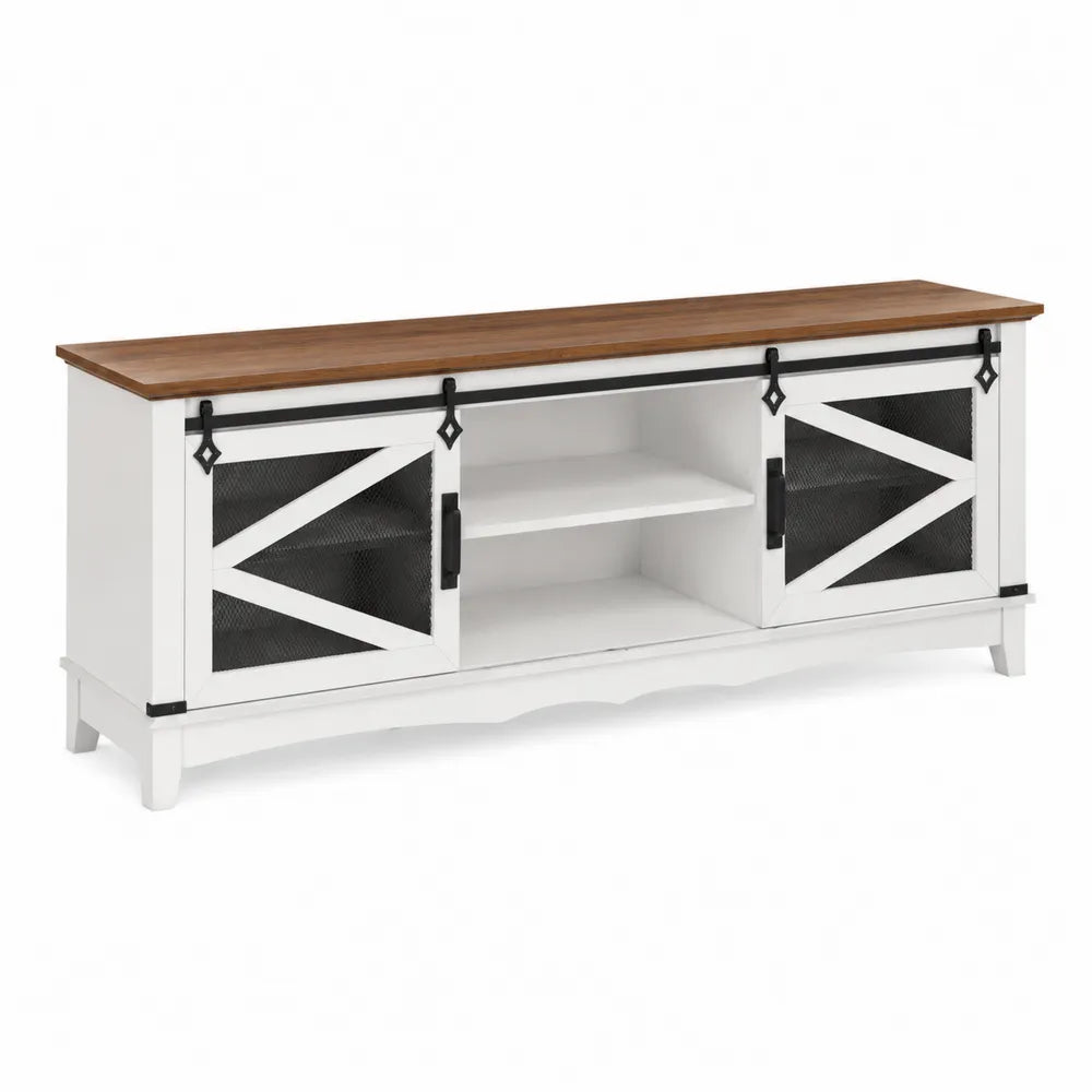 Szafka RTV z drzwiami przesuwnymi z MDF i drewna 150x42x60cm