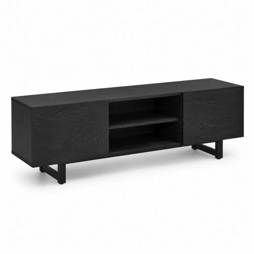 Szafka RTV z czarnego forniru dębowego i metalu 180x40x40 cm