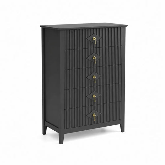 Czarna Komoda z 5 Szufladami, MDF i Metal