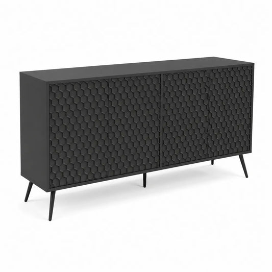 Szafka bufetowa z MDF i metalowymi nogami, Czarna, 150x80x40 cm