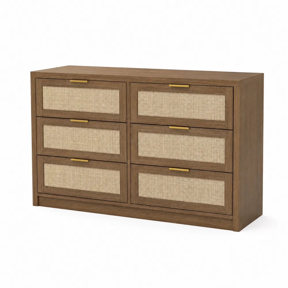 Drewniana komoda z rattanowymi frontami 120x40x80 cm
