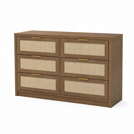 Drewniana komoda z rattanowymi frontami 120x40x80 cm