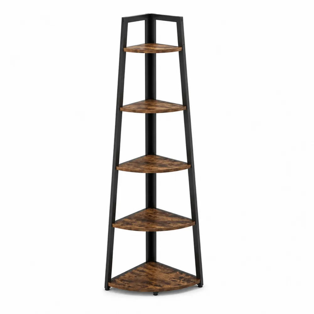 Regał narożny pięciopoziomowy metalowy z półkami z MDF 160cm