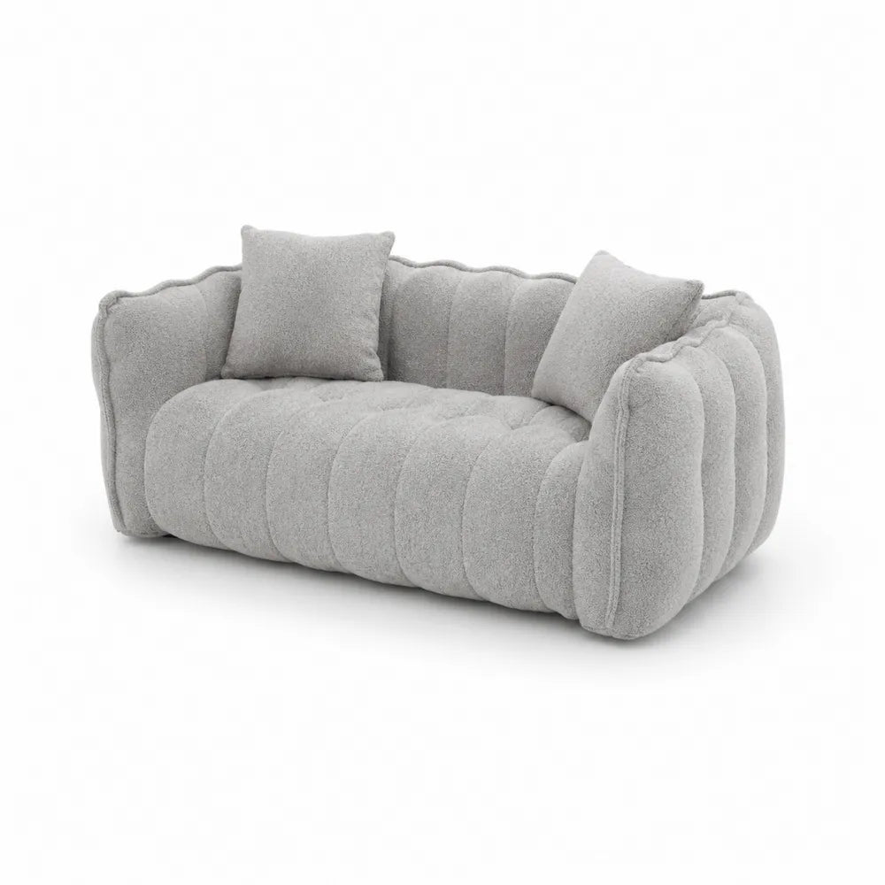 Sofa trzyosobowa z tkaniny Bouclé, szara, 200 cm