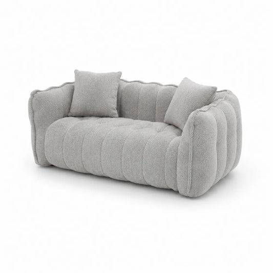 Sofa trzyosobowa z tkaniny Bouclé, szara, 200 cm
