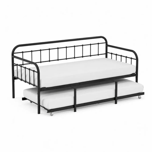 Metalowe łóżko dzienne z wysuwanym stelażem 200x90 cm