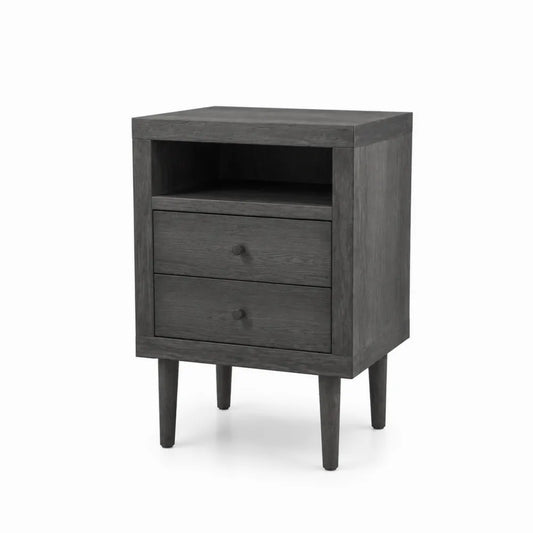 Szafka nocna z drewna dębowego z 2 szufladami grafitowa 60x40x35 cm
