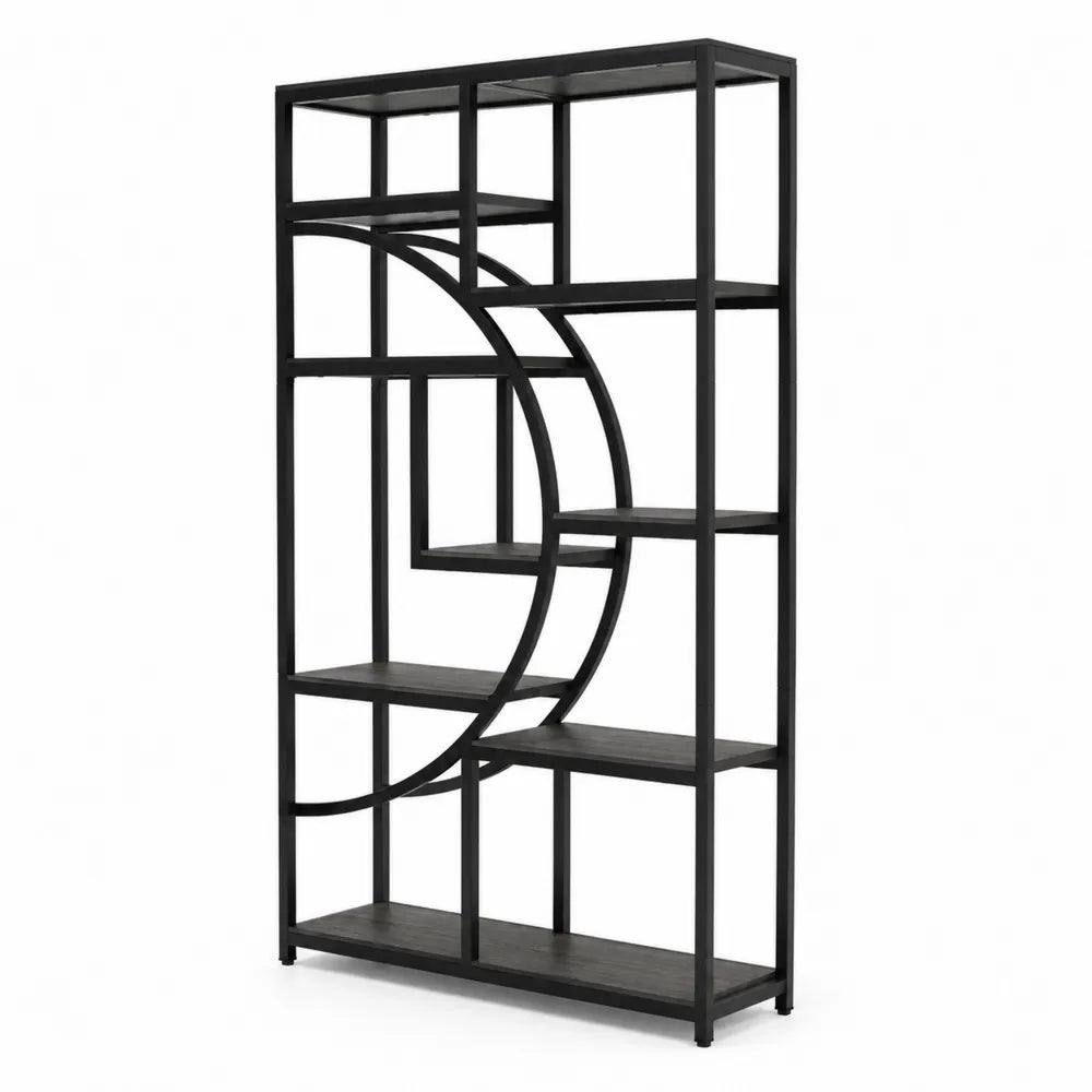 Regał metalowy czarny z półkami z płyty MDF 180x120x30 cm