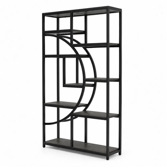 Regał metalowy czarny z półkami z płyty MDF 180x120x30 cm