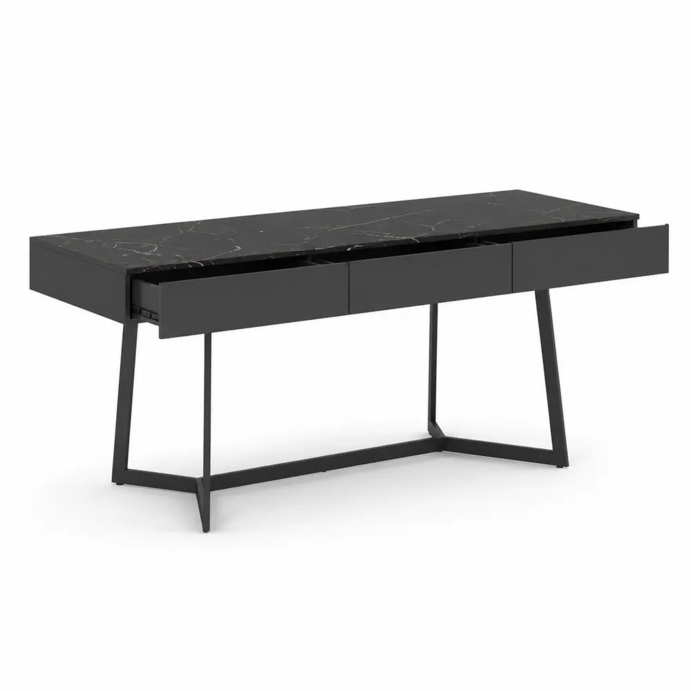 Biurko z czarnego marmuru i metalu 120x60x75 cm