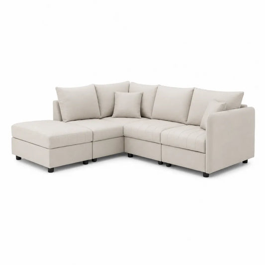 Sofa narożna z tkaniny beżowej