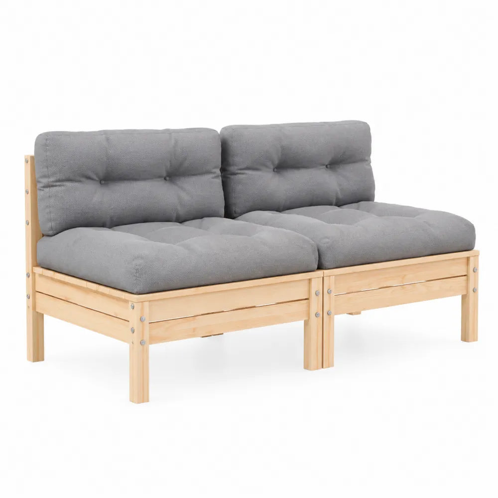 Drewniana Sofa Ogrodowa z Szarymi Poduszkami